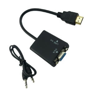 HDMI (папа) - VGA (мама) + Audio конвертер Plastic packing черный  - фото