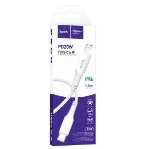 Кабель iPhone PD Type-C to Lightning Hoco X70 20W тканевой белый 1м - фото