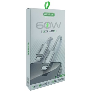 Кабель Type-C to Type-C Gerlax L35T 60W/QC3.0 тканевой серый 1м * - фото