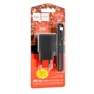 СЗУ Type-C to Type-C Hoco CS13A 3A/PD20W/блистер черный 1м (28) - фото