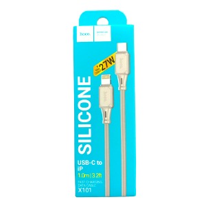 Кабель iPhone PD Type-C to Lightning Hoco X101 2.4A/27W силиконовый серый 1м (30) - фото