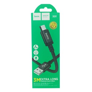 Кабель microUSB Hoco X91 2.4A тканевой черный 3м - фото