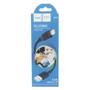 Кабель iPhone Lightning Hoco X90 2.4A силиконовый черный 1м (37) - фото