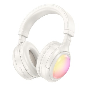 Hands Free большие Bluetooth Hoco W48 RGB/BT5.3/TFcard/AUX/mic/400mAh молочный - фото
