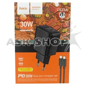 СЗУ Type-C to Type-C Hoco CS23A 3A/1USB/18W/QC3.0/PD30W черный 1м (32) - фото