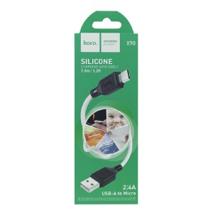 Кабель microUSB Hoco X90 2.4A силиконовый белый 1м (37) - фото