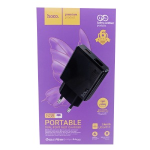 Блочек USB Hoco N38 1USB/QC3.0/PD20W/GaN черный (23) - фото