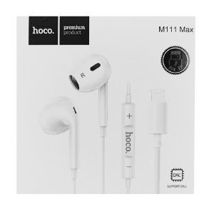 Hands Free iPhone Lightning Hoco M111 Max вкладыши белые 1,2м - фото