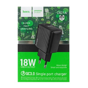 Блочек USB Hoco CS21A 1USB/18W/QC3.0 черный (32) - фото