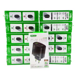 'SET блочков USB Gerlax GA-44S 3A/1USB/22.5W/QC3.0/PD45W/GaN/LED индикатор быстрой зарядки черный (10ШТ!!!+1ШТ ПОДАРОК) - фото