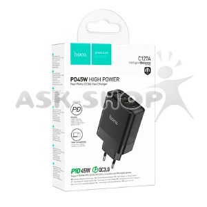 Блочек USB Hoco C127A 3A/3USB/12W/QC3.0/PD45W черный (23) - фото