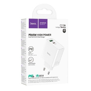 Блочек USB Hoco C113A 1USB/QC3.0/PD65W белый (23) - фото