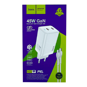 СЗУ Type-C to Type-C Hoco N23 3A/QC3.0/2PD45W/GaN белый 1м - фото