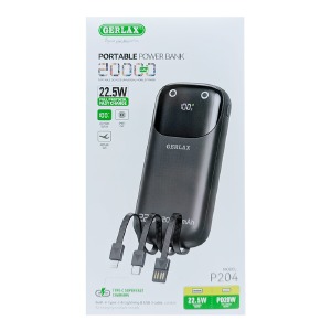 Power bank/Павербанк 20000mA Gerlax P204 2USB 3A+PD22.5W + кабель 3в1(microUSB + type-C+lightning) LCD черный - фото