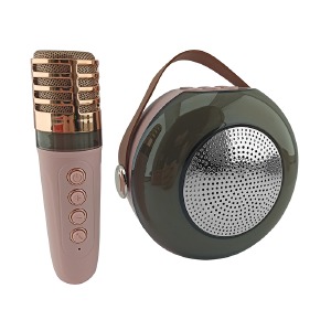 Портативная детская караоке система колонка A6 MIC/изменение голоса/RGB/BT/USB/AUX/microSD/FM13х12см розовая - фото