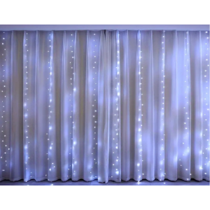 Гирлянда на медной проволке штора 3х3м LED/работает от USB/пульт/холодный белый тех.пак (гарантия 1нед.) - фото