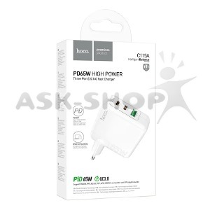 Блочек USB Hoco C115A 3A/1USB/18W/QC3.0/2PD65W белый (18) - фото