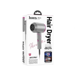 Фен HOCO HP13 Plus розкладной/три скорости/три режима температуры/1 магнитная насадка/1600W/7,7х12,5х22,5см серый 1,8м - фото
