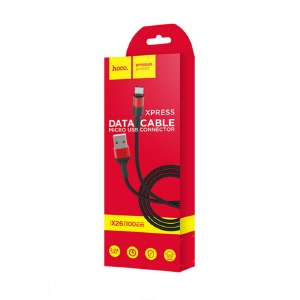 Кабель microUSB Hoco X26 2.4A тканевой черно-красный 1м (30) - фото