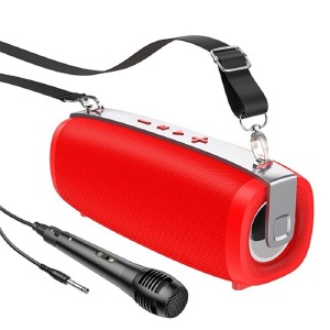 Колонка Hoco BS55 5Wx2/BT5.3/USB/AUX/microSD/FM/1500mAh/TWS/MIC 20,2х9х7,2см красная - фото