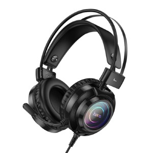 Наушники компьютерные Hoco W110 USB/3.5/LED RGB подсветка черные 2м - фото