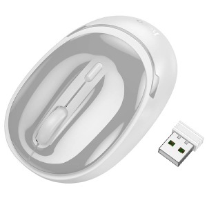Компьютерная мышка беспроводная Hoco GM34 4 кнопки/BT3.0+5.2/USB 2.4GHz/800-1600DPI  блистер бело-серая - фото