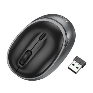 Компьютерная мышка беспроводная Hoco GM34 4 кнопки/BT3.0+5.2/USB 2.4GHz/800-1600DPI блистер черно-серая - фото