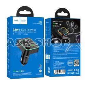 FM модулятор Hoco E85 12-24V/3А/2USB/PD20W/QC3.0/BT5.4/RGB/LCD дисплей черный - фото