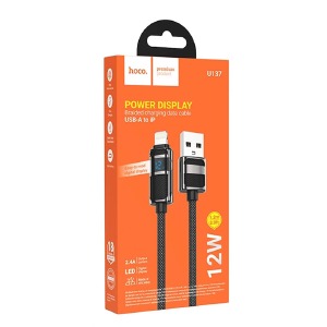 Кабель iPhone Lightning Hoco U137 2.4A/12W/Led дисплей черный 1,2м - фото