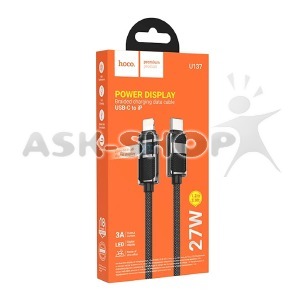 Кабель iPhone PD Type-C to Lightning Hoco U137 3A/27W/Led дисплей черный 1,2м - фото