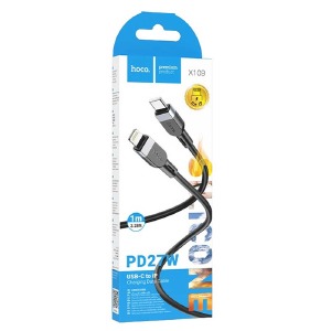 Кабель iPhone PD Type-C to Lightning Hoco X109 27W силиконовый черный 1м (31) - фото