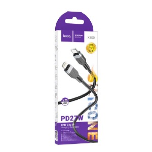 Кабель iPhone PD Type-C to Lightning Hoco X109 27W силиконовый черный 2м (31) - фото