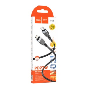 Кабель iPhone PD Type-C to Lightning Hoco X109 27W силиконовый черный 3м - фото