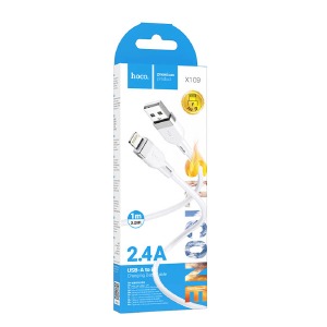 Кабель iPhone Lightning Hoco X109 2.4A силіконовий білий 1м (31) - фото