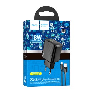 СЗУ microUSB Hoco CS21A 3A/1USB/18W/QC3.0 черный 1м (32) - фото