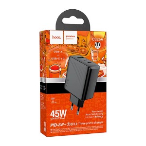 Блочек USB Hoco CS26A 3A/1USB/18W/QC3.0/2PD45W/GaN черный - фото