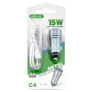 АЗУ Type-C Gerlax C4T 3А/2USB/15W блистер металик-белое 1м - фото