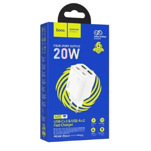Блочек USB Hoco N55 3A/2USB/QC3.0/2PD20W/GaN белый - фото