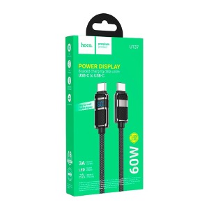 Кабель Type-C to Type-C Hoco U137 3A/60W/Led дисплей тканевой черный 1,2м - фото