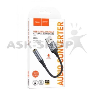 Переходник USB(папа) - 3,5 AUX(мама) Hoco LS36 черный 0,12м - фото