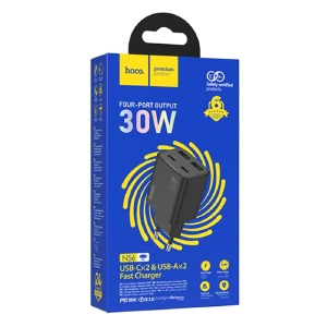 Блочек USB Hoco N56 3A/2USB/QC3.0/2PD30W/GaN черный - фото