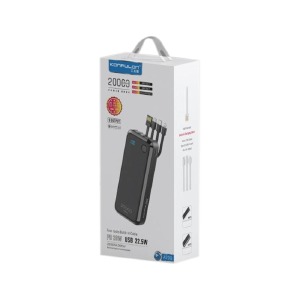 Power bank/Павербанк 20000mA Konfulon A23Q PD20W/USB22.5W/четыре кабеля  microUSB, Lightning, Type-C 22.5W, USB (input Type-C 20W) черный - фото