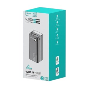Power bank/Павербанк 50000mA Konfulon A22Q 3USB/22.5W/PD20W/фонарик (input micro/Type-C) черный - фото
