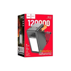 Уценка Power bank/Павербанк 120.000mAh Hoco DB120 3A/4USB/QC3.0/22.5W/PD20W/кабель Type-C/IP/micro/USB/LED дисплей/фонарик черный (повреждена упаковка - фото