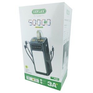 Power bank/Павербанк 50000mA Gerlax P501 3A/4USB/кабель USB-Type-C, Type-C-Lightning/LED дисплей/ліхтарик (input micro/Lightning/Type-C) чорний - фото