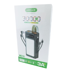 Power bank/Павербанк 30000mA Gerlax P302 4USB/3A/PD/ліхтарик/кабель (micro/Light/type-C) чорний - фото