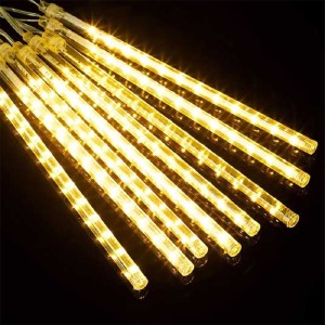 Гирлянда уличная сосульки 8 LED/ 50cм/от сети/на прозрачном проводе/теплый белый (гарантия 1 нед.) - фото