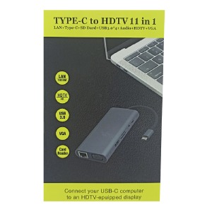 Type-C - PD+HDMI+VGA+4USB+LAN+SD/TF+3.5 конвертер 11в1 серый металл - фото
