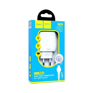 СЗУ iPhone Lightning HOCO C78A 2.4A/2USB белый 1м (12) - фото