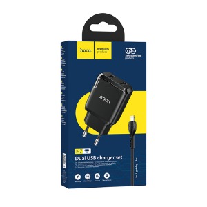 СЗУ iPhone Lightning Hoco N7 2.1A/2USB черный (12) - фото